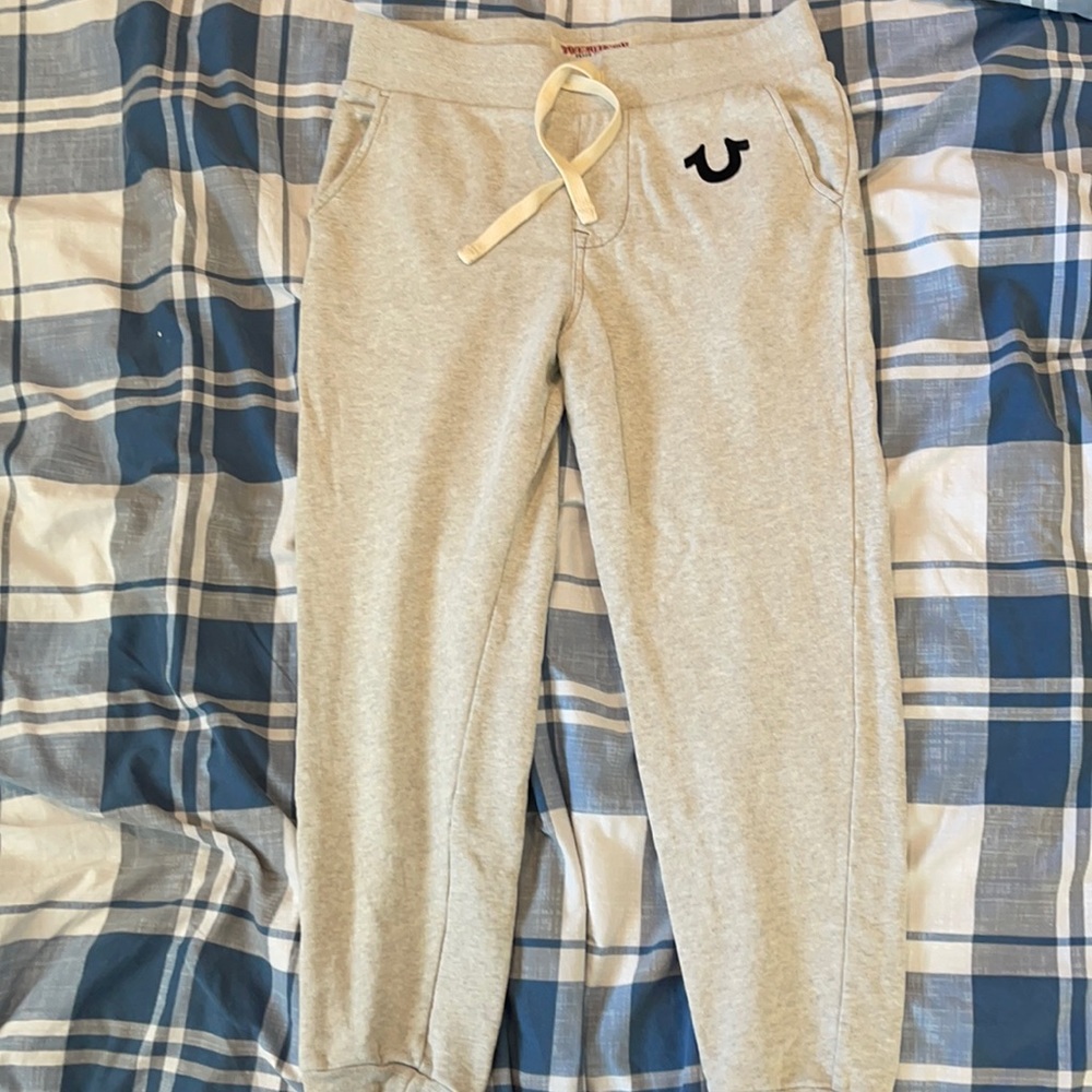 Grey True religion joggers, Black logo emblem Brand New🔥